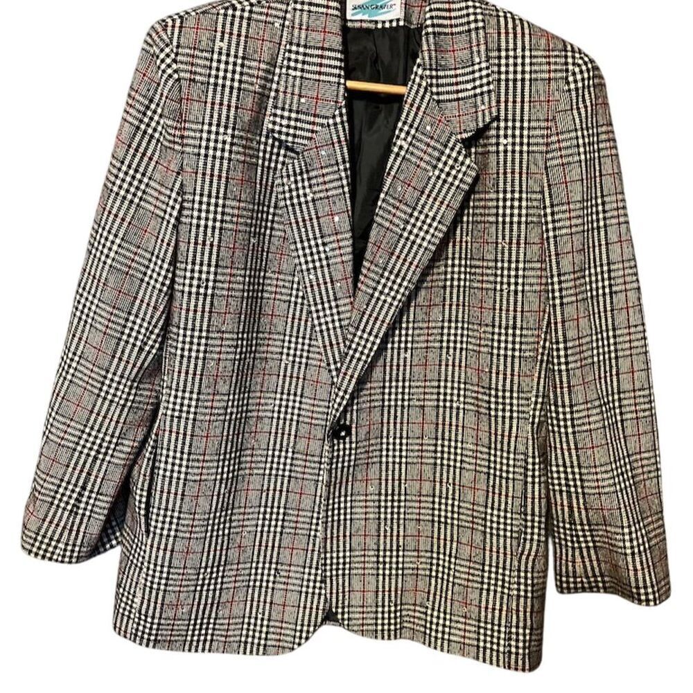 Susan Graver Women's Vintage Houndstooth Blazer Multicolor Mid-Length